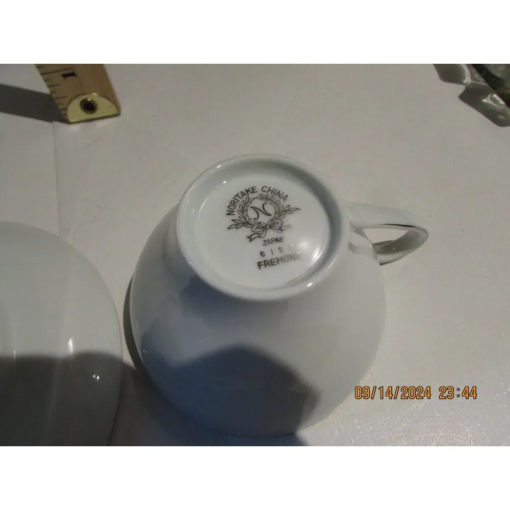 NORITAKE CHINA FREMONT 6127 JAPAN TEACUP AND SAUCER WHITE SILVER TRIM SET OF 3